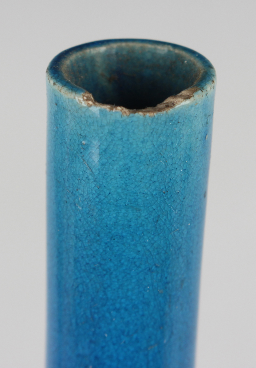 A Chinese yellow glazed pottery bottle vase, late 19th century, with fine crackled glaze, height - Image 3 of 15