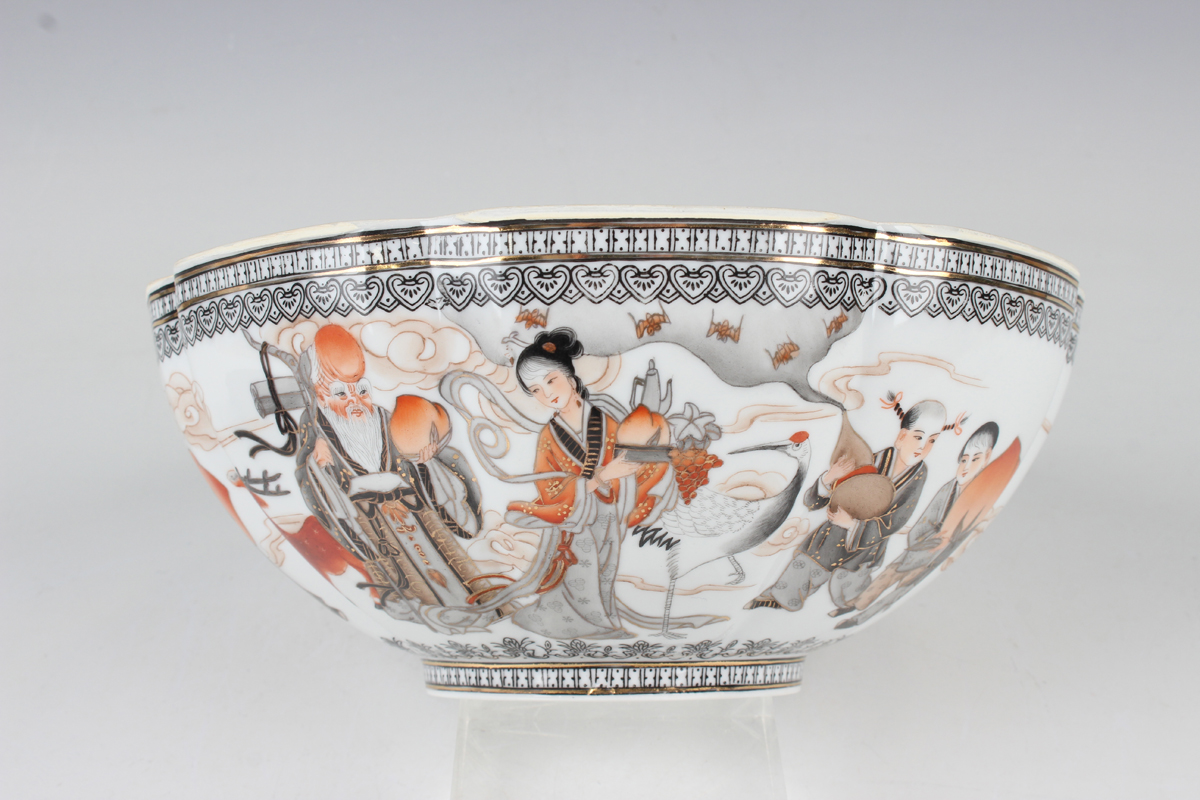 A Chinese eggshell porcelain bowl, mark of Qianlong but mid-to-late 20th century, of lobed - Image 8 of 10