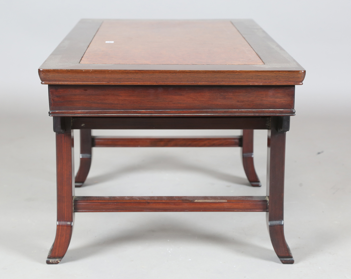 A Chinese hardwood low table, 20th century, the rectangular top inset with a burr wood panel, the - Image 11 of 20