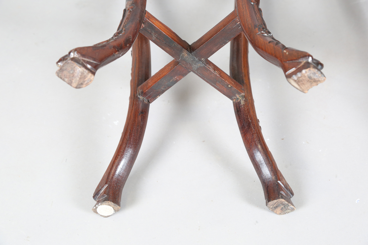 A pair of Chinese hardwood jardinière stands, late Qing dynasty, each circular top inset with a - Image 7 of 33