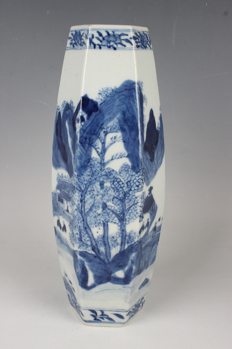 A pair of Chinese blue and white porcelain vases, mark of Kangxi but late 19th century, each of - Image 10 of 19