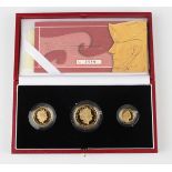 An Elizabeth II Royal Mint gold proof Britannia three-coin set 2003, comprising fifty pounds,