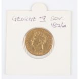 A George IV sovereign 1826.Buyer’s Premium 29.4% (including VAT @ 20%) of the hammer price. Lots
