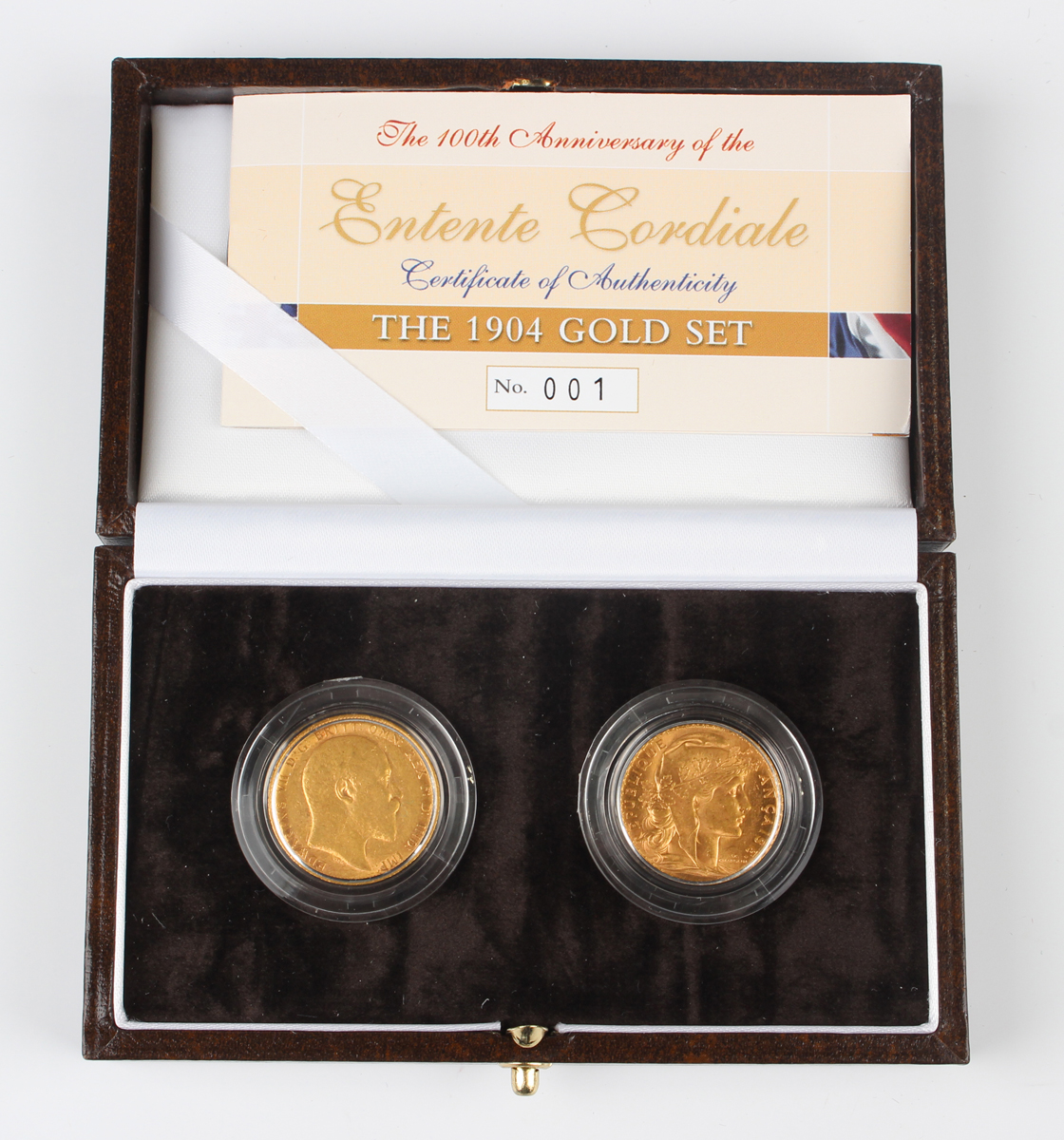 A Royal Mint gold two-coin presentation set commemorating the 100th Anniversary of the Entente