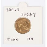 A Belgium Leopold II gold twenty francs 1878.Buyer’s Premium 29.4% (including VAT @ 20%) of the