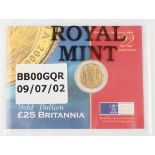 An Elizabeth II Royal Mint Gold Bullion Britannia twenty-five pounds 2000, within a display card and