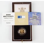 An Elizabeth II Royal Mint gold Britannia ten pounds 2001, cased with certificate, No. 1499.Buyer’