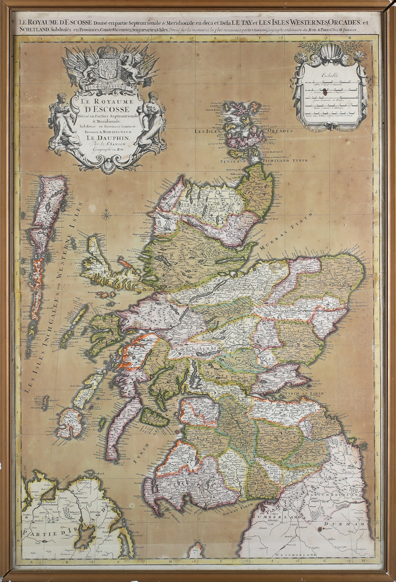 Hubert Jaillot (publisher) - 'Le Royaume d'Escosse' (Map of Scotland), 17th century engraving with - Image 5 of 5