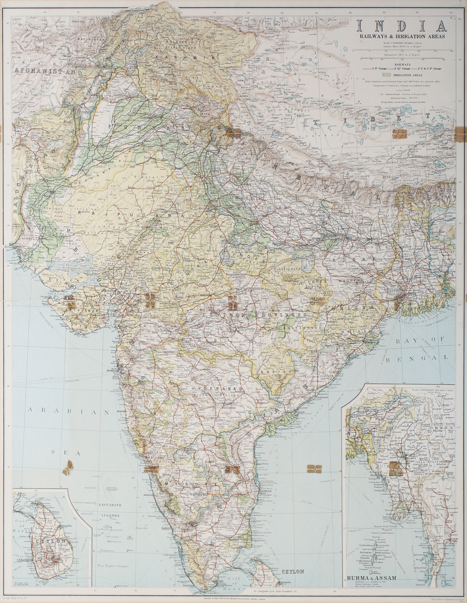 George Philip & Son (publisher) - 'India Railways & Irrigation Areas', colour lithograph from the '