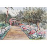 Ellen Warrington - Garden Scene with Summer Flowers, 20th century watercolour, signed, 26cm x