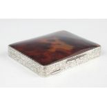 A Continental .925 silver mounted tortoiseshell rectangular box, the hinged lid fitted with a