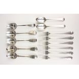 A set of six George III silver Hanoverian pattern table forks, London 1797, no maker's mark,