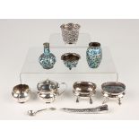 A small group of Chinese silver, comprising a mustard and matching salt of lobed circular form, a