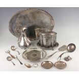 A small collection of plated items, including a biscuit barrel, an oval gallery tray and assorted