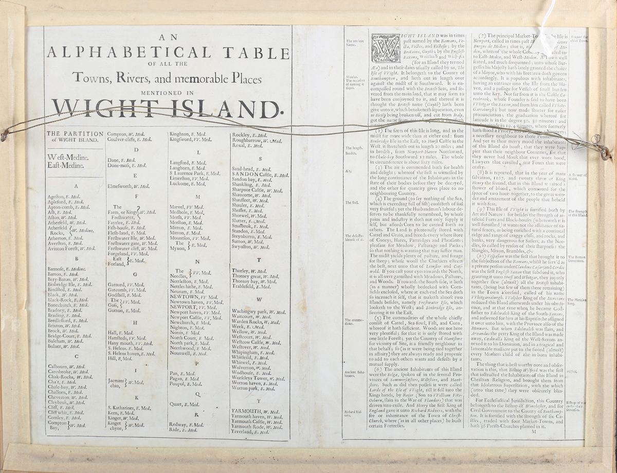 John Speed - 'Wight Island' (Map of the Isle of Wight), 17th century engraving with later hand- - Image 2 of 8