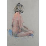 Judith Davis - 'Seated Nude', 20th century charcoal with pastel, signed recto, titled artist's label