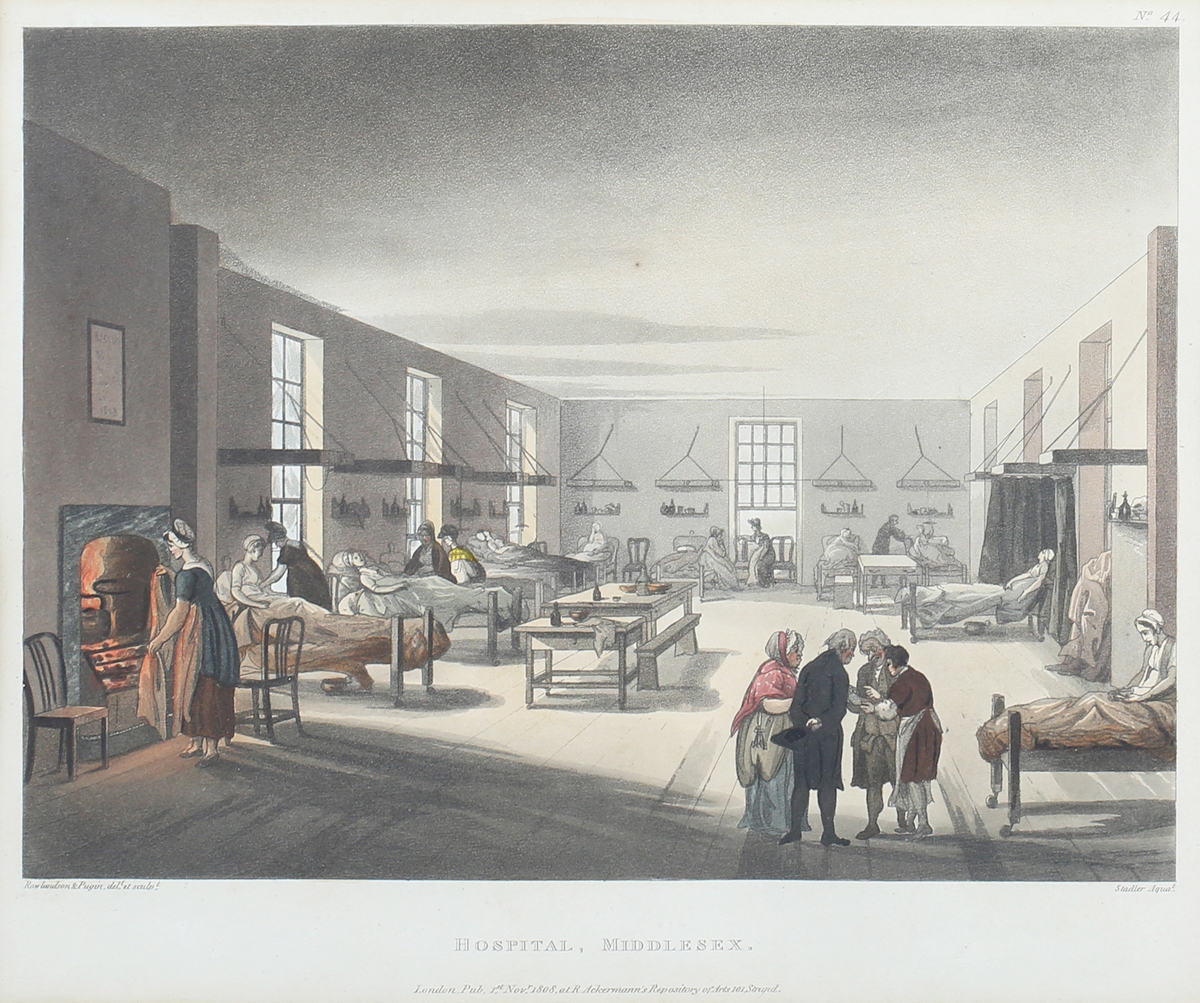 Thomas Rowlandson and Augustus Pugin - 'Hospital, Middlesex', etching with engraving and aquatint,