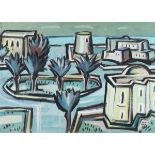Helmut Linsser - Coastal Town View, 20th century gouache, signed and dated 1964, 43cm x 60cm, within