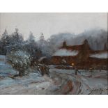 John Foulger - 'Eskdale Farm in Winter', oil on board, signed recto, titled and dated 1986 verso,