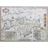 John Speed - 'Wight Island' (Map of the Isle of Wight), 17th century engraving with later hand-