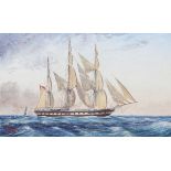 T. Gring, British School - Sailing Vessel in Calm Seas, watercolour, signed and dated 1869, 13cm x