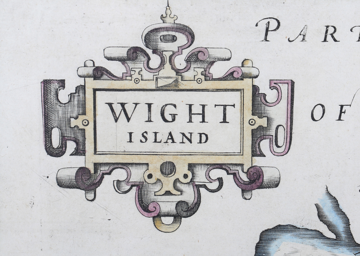 John Speed - 'Wight Island' (Map of the Isle of Wight), 17th century engraving with later hand- - Image 7 of 8