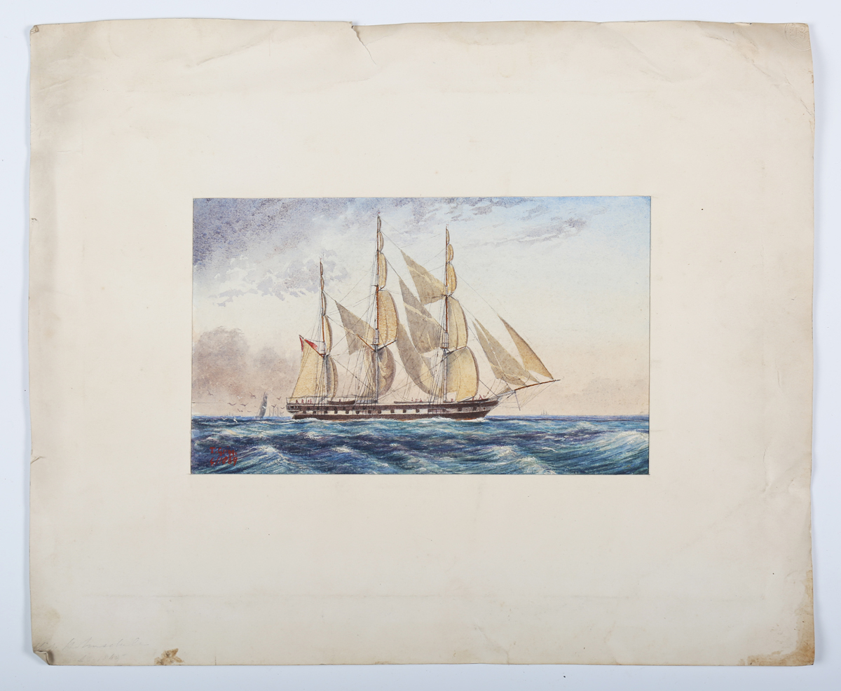 T. Gring, British School - Sailing Vessel in Calm Seas, watercolour, signed and dated 1869, 13cm x - Image 10 of 10
