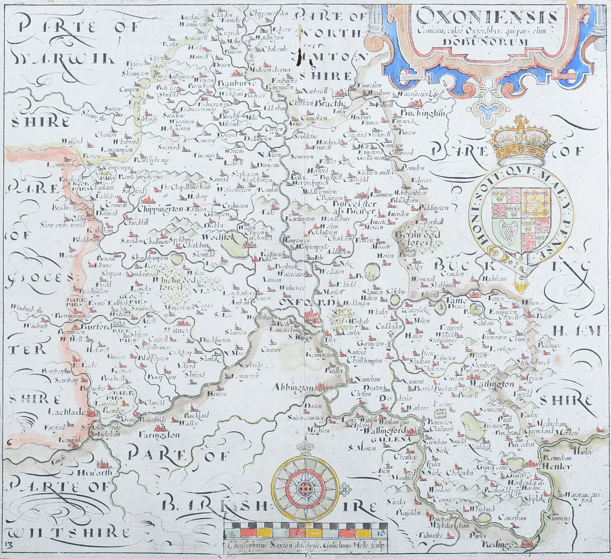 William Hole, after Christopher Saxton - 'Oxoniensis Comitatu' (Map of Oxfordshire), 17th century
