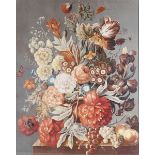 After Joseph Nigg - Still Life of Flowers in an Urn on a Ledge with Fruit, 19th century