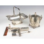 A small group of silver, including a square engine turned cigarette box, Birmingham 1926, a