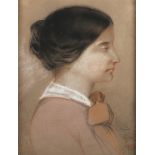G.A., French School - Half Length Profile Portrait of a Young Woman, charcoal with coloured