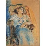 Roland Vivian Pitchforth - Three-quarter Length Portrait of a Seated Lady, pastel with coloured