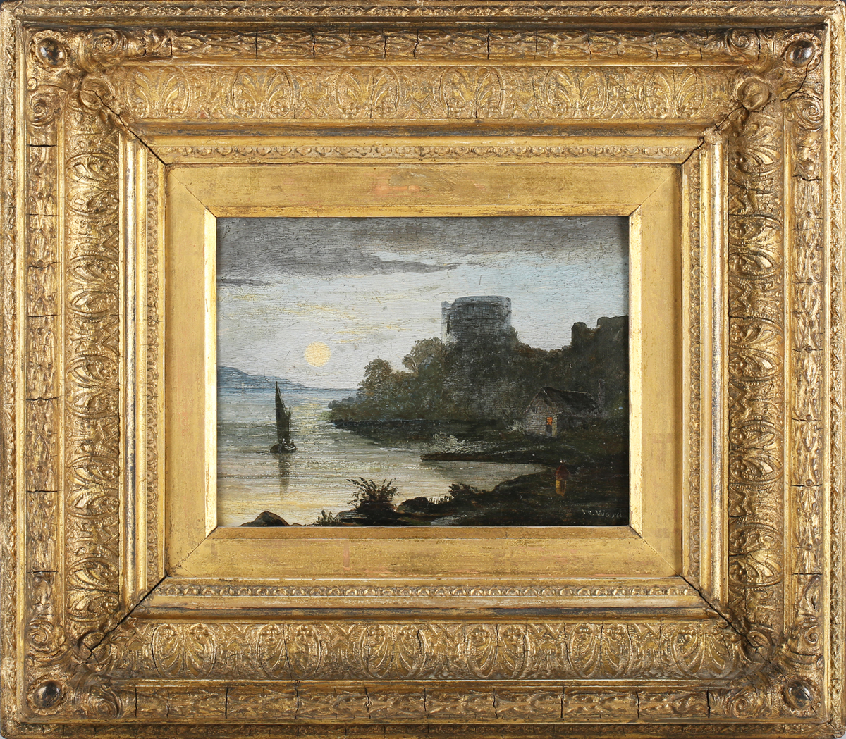 W. Ward, British School - Moonlight View of an Estuary with Castle and Sailing Vessel, and A View of - Image 11 of 11