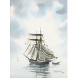 Tony Warren - 'The Fowey Owned Topsail Schooner Little Gem', watercolour, signed and dated 1990,