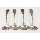 A set of four Victorian silver Fiddle pattern sauce ladles, crest engraved, Newcastle 1840 by Reid &