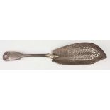 A George IV silver Fiddle, Thread and Shell pattern fish slice, the blade pierced with stars and