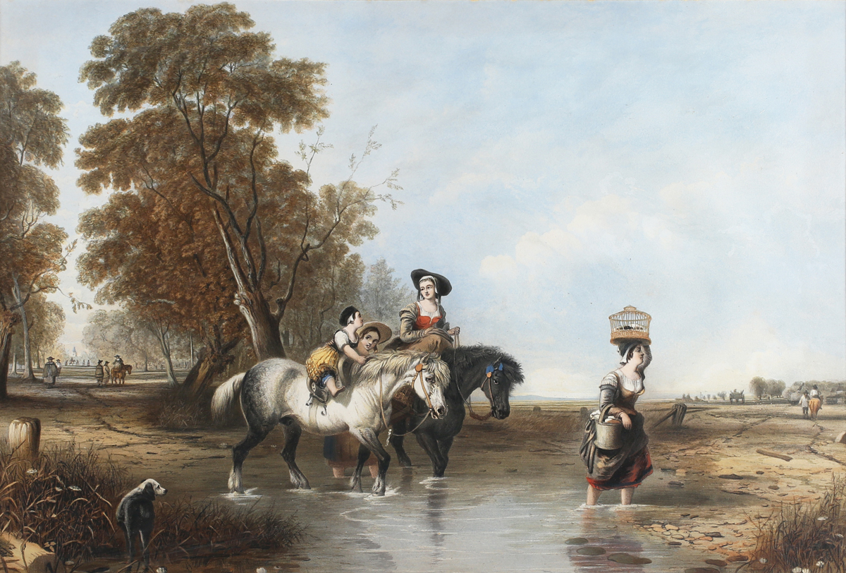 After Augustus Wall Callcott - Returning from Market (Crossing the Stream), 19th century