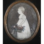 Circle of Catharine da Costa - Oval Miniature Full Length Profile Portrait of a Young Child