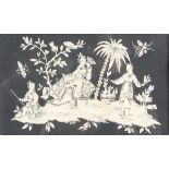 French School - Chinoiserie Scene, 19th century lithograph, 11cm x 19cm, within an ebonized and gilt