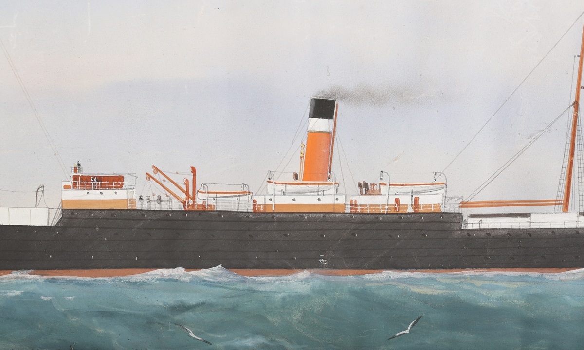 Attributed to Gaetano D'Esposito - 'R.M.S. Sicilian' (Pierhead Portrait), gouache, emboldened - Image 3 of 5