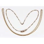 A 9ct gold faceted link neckchain on a sprung hook shaped clasp, length 49.5cm, fitted with seven