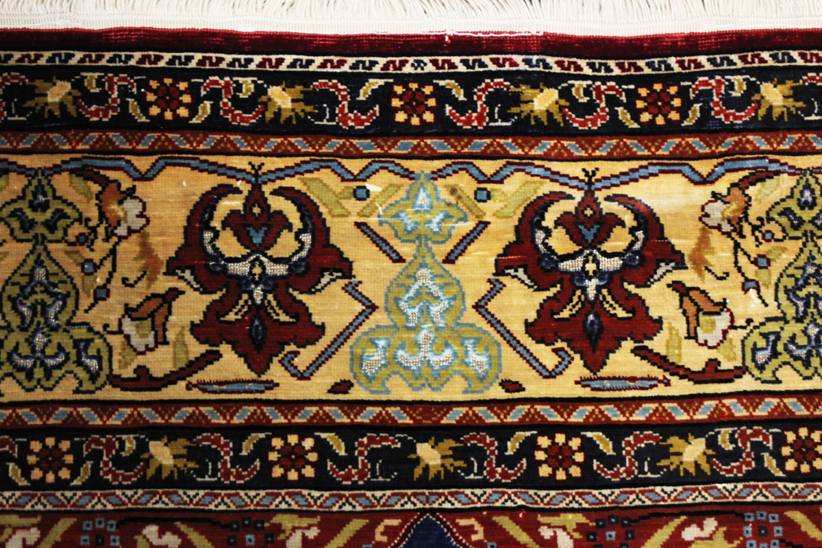 A fine Hereke silk and gilt metal thread prayer rug, Turkey, modern, the deep claret mihrab with - Image 20 of 23