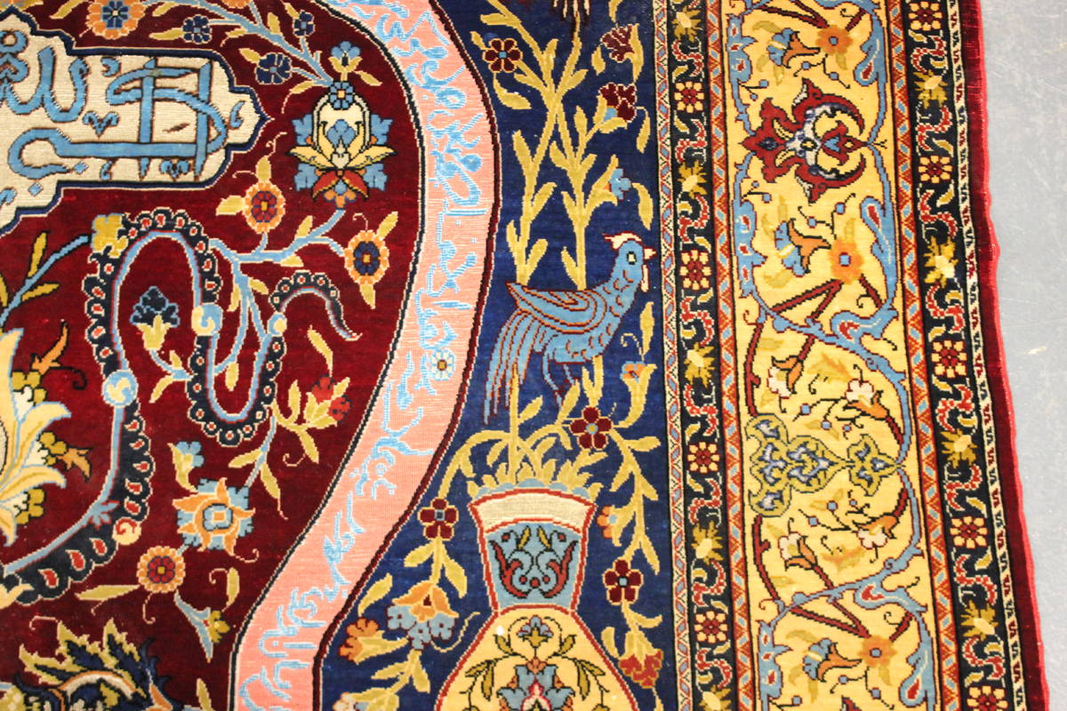 A fine Hereke silk and gilt metal thread prayer rug, Turkey, modern, the deep claret mihrab with - Image 12 of 23