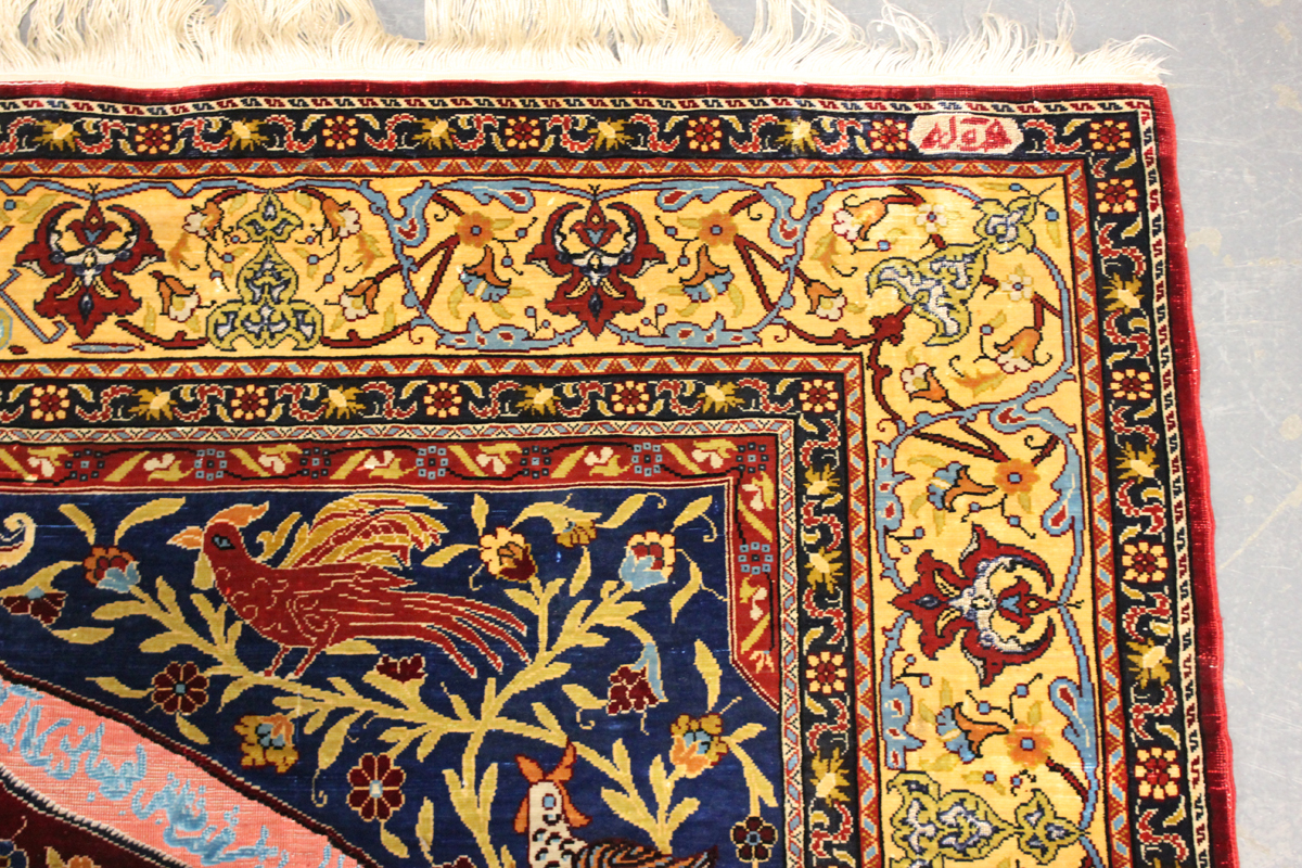 A fine Hereke silk and gilt metal thread prayer rug, Turkey, modern, the deep claret mihrab with - Image 15 of 23