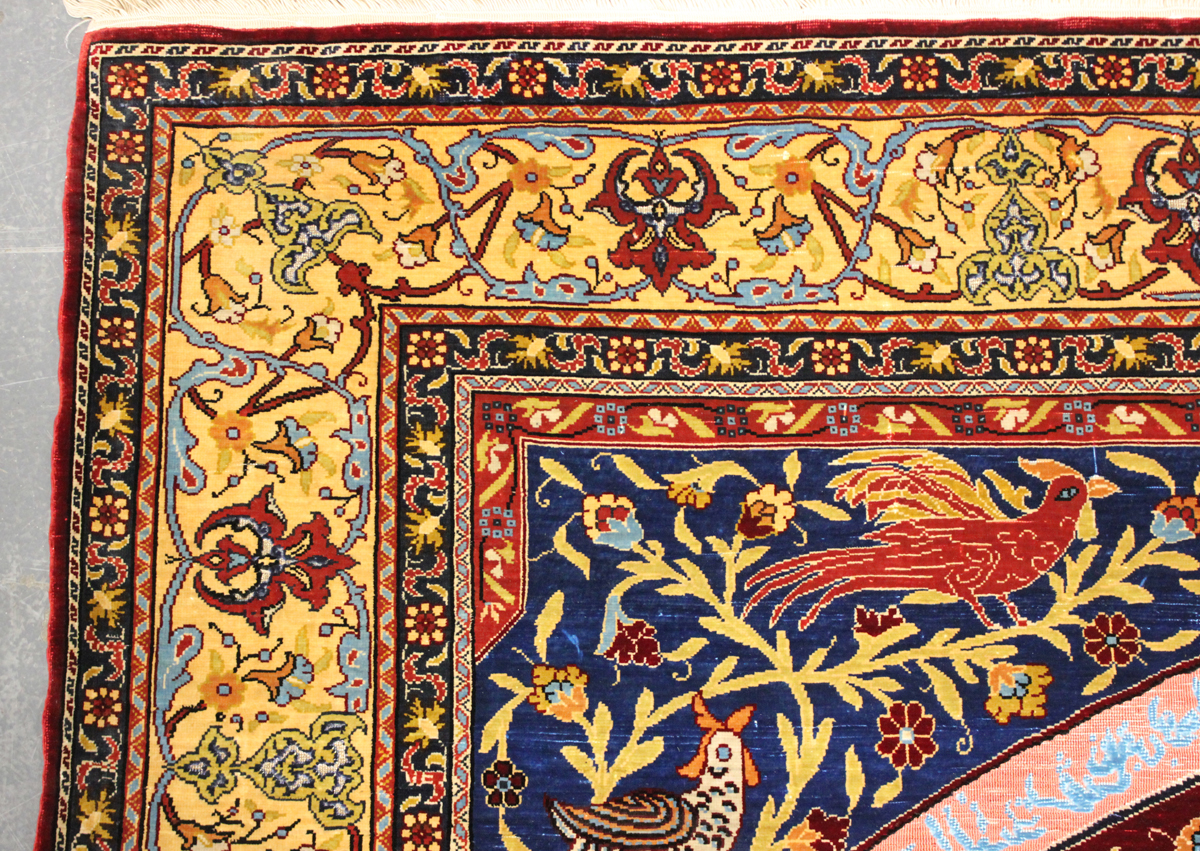 A fine Hereke silk and gilt metal thread prayer rug, Turkey, modern, the deep claret mihrab with - Image 17 of 23
