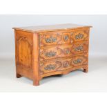 A late 20th century French fruitwood commode, the serpentine front fitted with three drawers, height