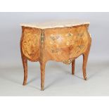A late 20th century French kingwood and floral inlaid two drawer commode of bombé form with