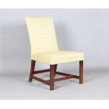 A George III mahogany framed side chair, upholstered in checked yellow fabric, height 92cm, width