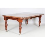 A mid-Victorian mahogany extending dining table, the moulded top with a single extra leaf, raised on