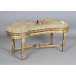 A late 19th century Neoclassical Revival giltwood framed stool of kidney form, the sprung seat